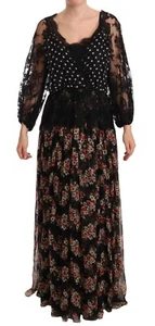 DOLCE & GABBANA Capri Dress Black Lace Floral Polka Maxi IT46/US12/XL - Picture 1 of 7