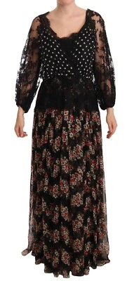 Dolce & Gabbana Capri Robe Noir Dentelle Floral Pois Maxi IT46 / US12 / XL - Photo 1/4