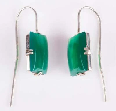 Серьги-капли с зеленым хризопразом в стиле ар-деко - Изображение 1 из 4