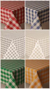 Gingham Checked Patchwork Pvc Wipe Clean Vinyl Table Cloth Garden Outdoor - Picture 1 of 9