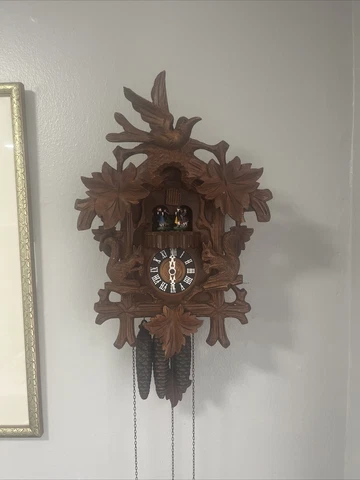 VTG CUCKOO CLOCK SWISS MOVEMENT DANCERS 3 CHAIN CUENDET CLOCK For Parts Read Cover