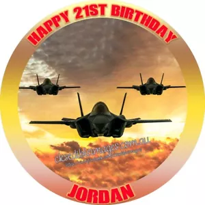F35 Fighter Jet Image Cake Cupcake Icing wafer Topper 5-8 Inches Diameter - Picture 1 of 4