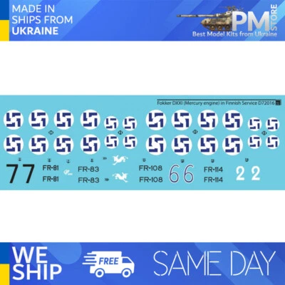 SBS D72016 1/72 Decal for Fokker D.XXI (Mercury engine) in Finnish Service - Image 1 of 4