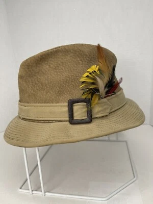 Dobbs Vintage Suede Fedora Resistol Hat Sz 7 Tan Genuine Leather Feather Buckle - Image 1 of 4