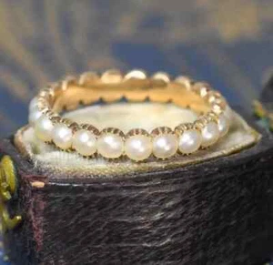 2.00Ct Round Cut Natural Pearl Eternity Wedding Band Ring 14K Yellow Gold Plated - Picture 1 of 8