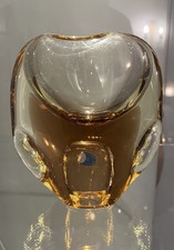 Miloslav Klinger Czech Art Glass Vase In Citrine And Bronze For Zelezny Brod