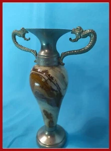 Vaso Onice peltro e Marmo Pietra anfora soprammobili vintage vasetto arredamento - Foto 1 di 10