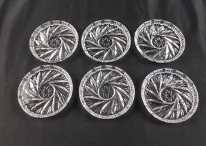 (Set of 6) Vintage Lead Cut Crystal Wine Glass Coasters 3.5” Pinwheel Star  - Picture 1 of 5