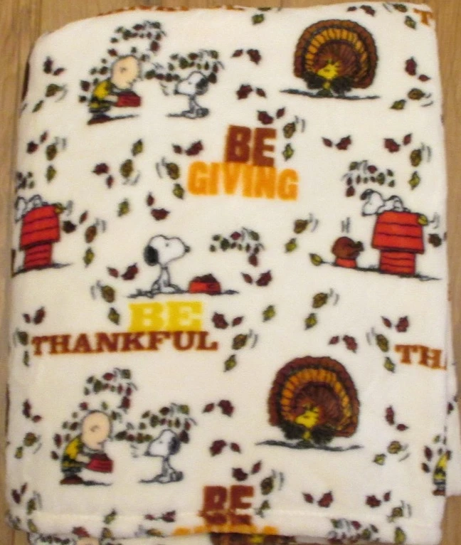 Manta Peanuts Snoopy Charlie Marrón Otoño Otoño Be Thankful Fleece Throw 55x70 Foto 1 de 4