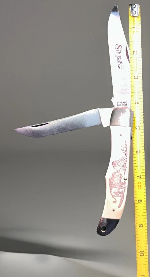 Винтажный Schrade США 1980 Scrimshaw 2 лезвия Linerlock SC-500 без номера - Изображение 1 из 4
