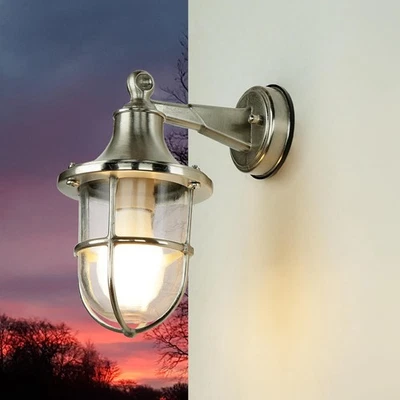 Wandlampe SANTORIN Nickel aus Messing IP64 außen Rustikal Premium Leuchte Hof - Bild 1 von 4