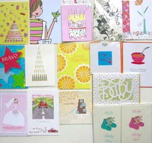 16 GREETING CARDS Birthday Get Well Thanks Wedding Baby + $50 BRIGHT & MODERN - Picture 1 of 5