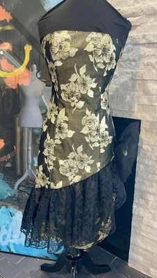 Vestido De Colección Años 80 Nadine Floral Dorado Cojo Encaje Volantes Baile de graduación Ocasión Especial Talla 11 Foto 1 de 4