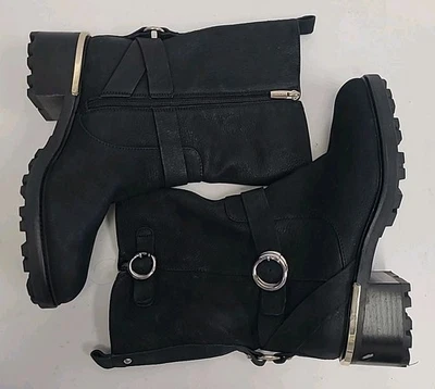 Vince Camuto Women’s Black Leather Side Zip Kerivini Moto Biker Boots Size 9W - Image 1 of 4