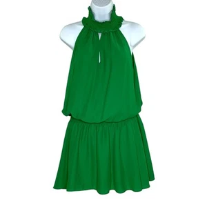 Amanda Uprichard M Kimmie Dress Smocked Sleeveless Blouson Green - Picture 1 of 12