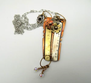 Roggio Sterling Silver Cooper Brass Flower Pendant Necklace Crystal Dangle - Picture 1 of 6