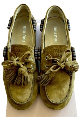 Мокасины Miu Miu коричневые замшевые с кисточками размер 38,5 США 8 осень 2025 - Изображение 1 из 4