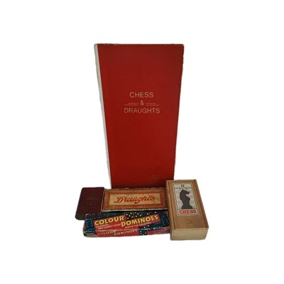 Colour Dominoes Chess Draughts Lexicon Card Game Vintage Bundle X4 UK IMPERFECT - Image 1 of 4