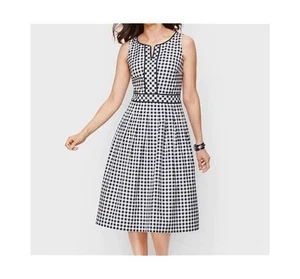 Talbots Baumwolle ärmellos Fit & Flare Kleid marineblau & weiß Gingham 18W - Bild 1 von 12