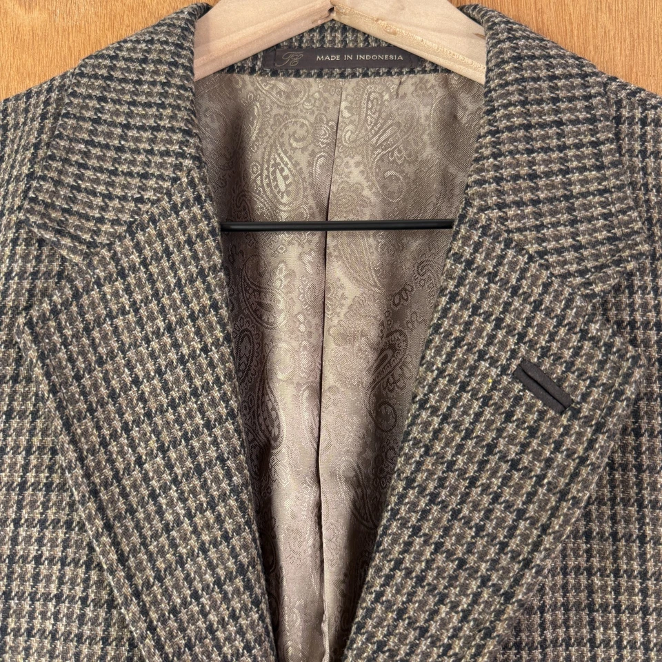 Abrigo deportivo Tasso Elba para hombre mediano marrón pata de gallo mezcla de lana 3 botones Blazer Foto 1 de 4