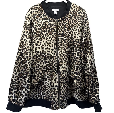 Chaqueta Susan Graver Talla 2X Marrón Estampado Animal Leopardo Cremallera Completa Forrada Puños Tejidos Foto 1 de 4
