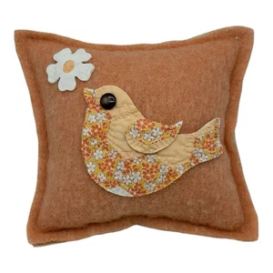NEW Handmade Bird Pillow  Vintage Wool Blankets  Quilt Appliqués  So Pretty! - Picture 1 of 7