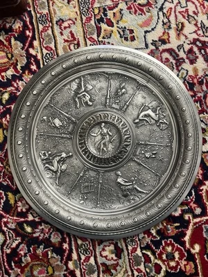 Superbe Plateau XIXe Signé Jules BRATEAU représentant Une Allégorie Des 4 Arts - Photo 1/4