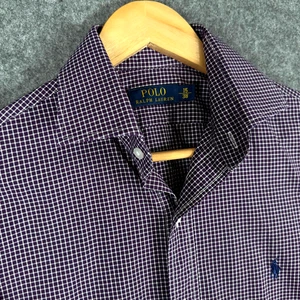 Polo Ralph Lauren Shirt Mens 15" Collar Purple Checked Long Sleeve Slim Fit - Picture 1 of 13