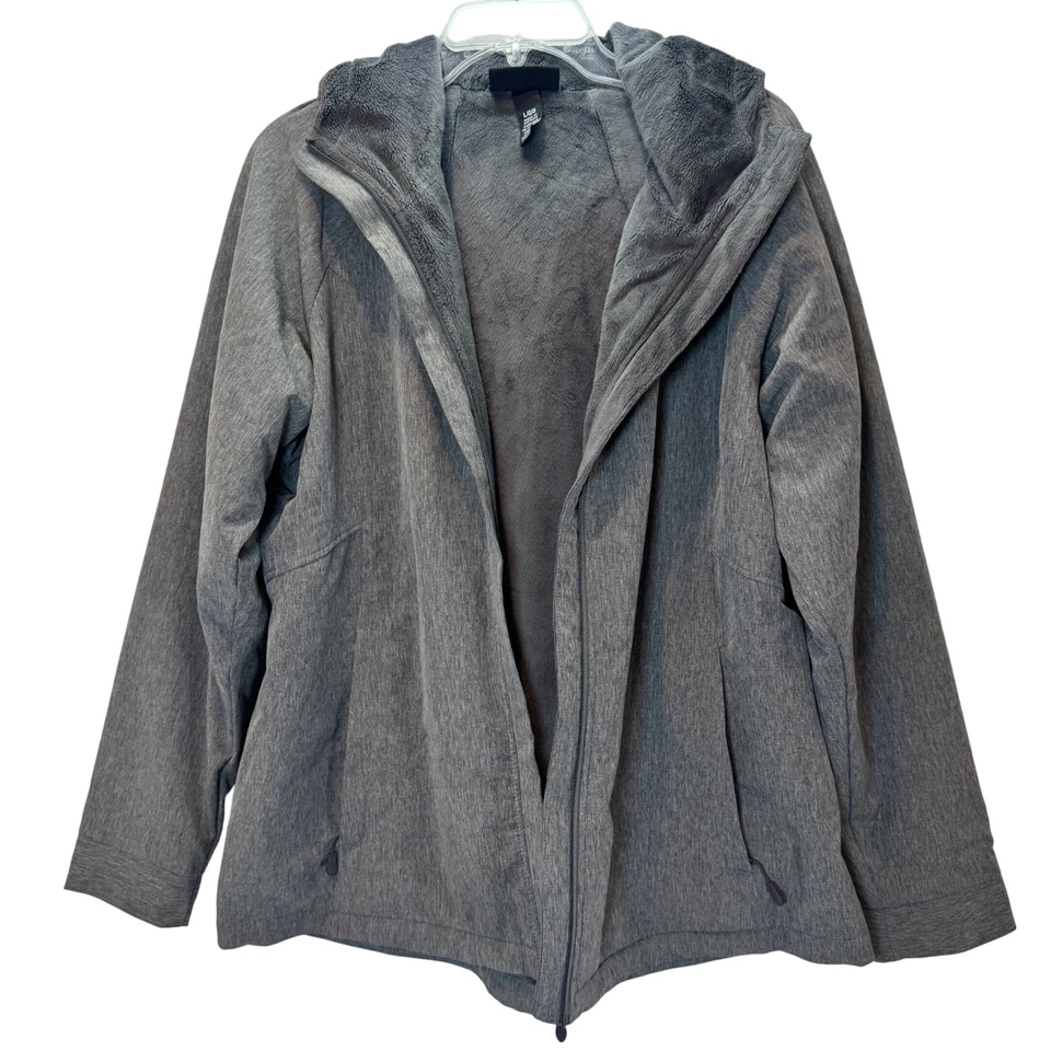 Chaqueta Kirkland Signature para mujer gris con capucha y cremallera forrada de lana talla L Foto 1 de 4