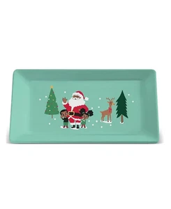 Black Paper Party Holiday Klaus Family Winter Scene Serving Tray, NEW - Picture 1 of 1