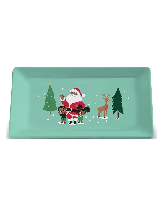 Black Paper Party Holiday Klaus Family Winter Scene Serving Tray, NEW - Image 1 of 1