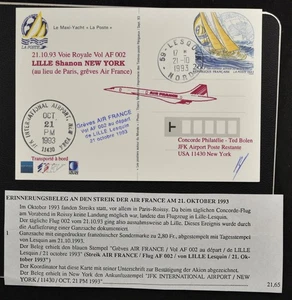 FRANCE to USA 1993 AF CONCORDE Labour Strike Flight/FFC Card/PSC Lille -New York - Picture 1 of 2