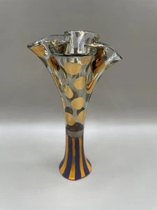 MacKenzie Childs Fluted Clown Hand Painted Glass 5.5” Tall Bud Rose Vase READ - Picture 1 of 10