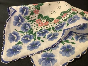 9034🌟Vintage 40s Floral BRIDAL Old BLUE ROSES Wedding Handkerchief - Picture 1 of 6