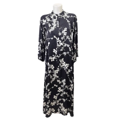 NATORI 100% Seda Negro Floral Estampado Bata Cuello Alto Kimono Mangas Talla XS Foto 1 de 4