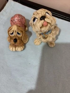 VINTAGE PENDELFLOSSE ENGLAND "TAMMY" & "POCH" HUND HANDBEMALT STONECRAFT FIGUR - Bild 1 von 18