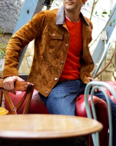Brown Leather Trucker Jacket for Men Pure Suede Custom Made Size XS S M L XL 2XL - Picture 1 of 6