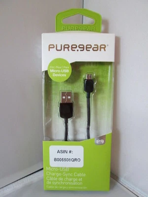 CABLE DE SINCRONIZACIÓN DE CARGA MICRO-USB PUREGEAR PARA DISPOSITIVOS MICRO-USB - 41 PULGADAS NEGRO - NUEVO Foto 1 de 4