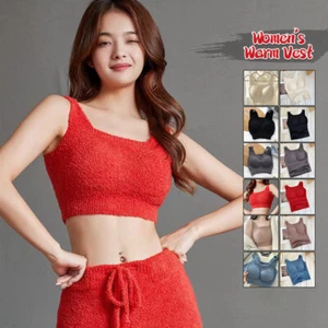 Women Winter Warm Fleece Padded Vest Bralette Bra Crop Top Thermal Underwear - Picture 1 of 27