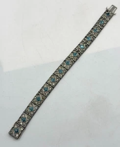 Antikes Art Deco Armband blau Glas Diamantoptik - Bild 1 von 9