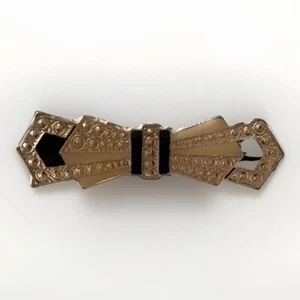 Vintage Gold Tone Bex Style Art Deco Look Ivory Black Enamel Pin Brooch 2" - Picture 1 of 8