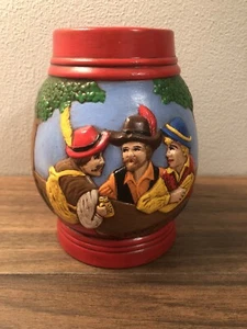 Vintage German beer mug Red three musketeers Ceramic  (B1) - Picture 1 of 12