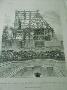 Gravure 1883 - Transport de la Statue de la républiqe la mise en place - Imagen 1 de 1