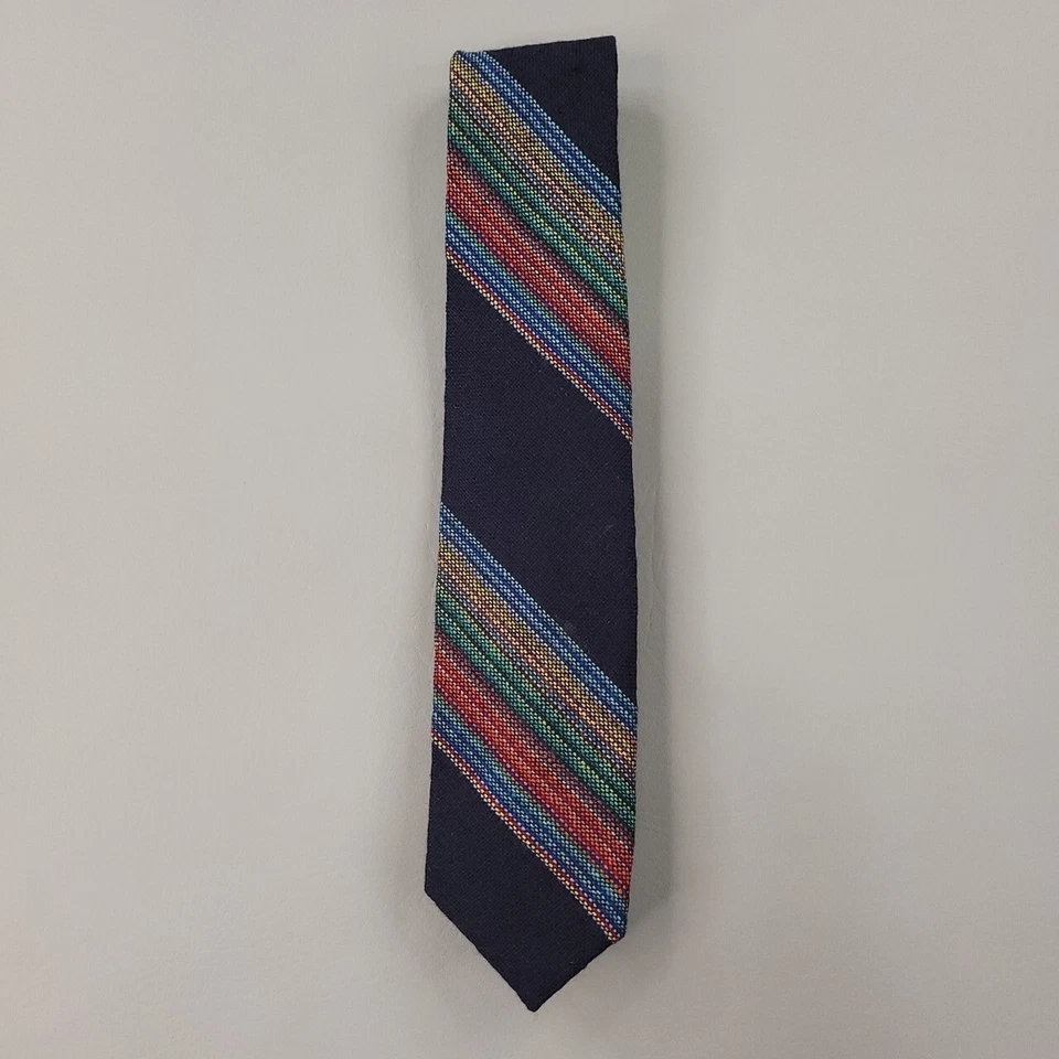 Corbata Churchill vintage para hombre azul colorida rayas ajustada corta tejida franela de lana Foto 1 de 4