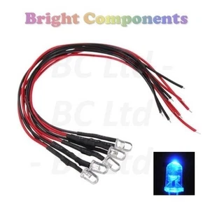 10 x Pre-Wired Blue LED 5mm Ultra Bright : 5V ~ 7V : UK Seller - Picture 1 of 1