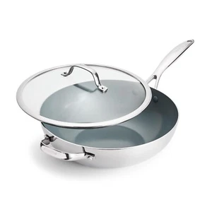 Wok Valencia Pro Tri-Ply Acero Inoxidable 12” con Tapa, Cerámica Saludable No Anti... - Imagen 1 de 7