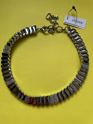 Chico's Silver Tone Pave Collar Necklace 15 3/8 + 4" - Image 1 of 4