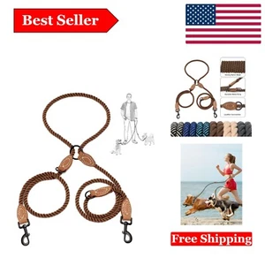 Dual 8ft No-Tangle Leather-Connected Dog Leash – Hands-Free, Swiveling for Tw... - Picture 1 of 9