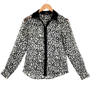 bebe Button Down Shirt Oberteil Gr. XS Damen schwarz-weiß langarm - Bild 1 von 11