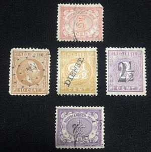 Dutch Indies / Ned. Indie - 5 Classic Postage Stamps, Used And Overprint - Picture 1 of 3